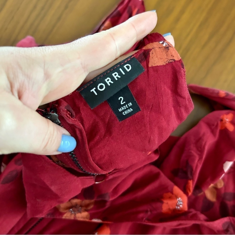 Torrid Red Floral Babydoll Top - Sleeveless V-Neck - Picture 5 of 5
